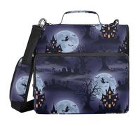 Office Binder Organizer with Shoulder Strap & Handle Laege Capacity 1.5 Inch 3 Ringing Pencil Bags Portfolio Binder Office Document Organizer Halloween Witch Moon