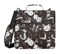 Office Binder Organizer with Shoulder Strap Multi-Pocket 1.5 Inch 3 Ringing Pencil Case Portfolio Binder Stationery Supply Whimsical Gothic Cat Pattern