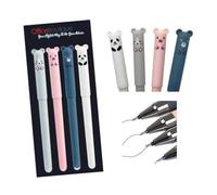 Office Boutique Decorative Erasable Gel Pens - Set of 4, Cute Animal Designs - Bear, Pig, Panda, Cat
