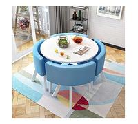 Office Business Hotel Lobby Dining Table Set, Negotiate Table and Chair Combination Round Dining Table and Chairs One Table and 4 Chairs Balcony Office Garden Meeting Room Nail Shop(Color:Light Blue C