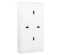 Office Cabinet White Steel 90x40x180cm 3 Adjustable Shelves 2x Lockable Drawers