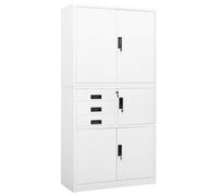 Office cabinet White Steel 90x40x180cm 3 Shelves 3 Drawers Lockable File Storage