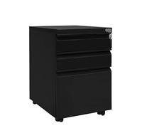 Office Cabinet with Lock 3 Drawer Storage in White & Black Adjustable Wheels - Secure Office Storage Unit for Home/Workplace nization