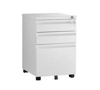 Office Cabinet with Lock 3 Drawer Storage in White & Black Adjustable Wheels - Secure Office Storage Unit for Home/Workplace nization