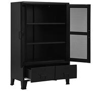 Office Cabinet with Mesh Doors Industrial Steel Filing Cabinet 75 x 40 x 120 cm with 3 Compartments 2 Drawers Name Tags for Office Home Office Storage