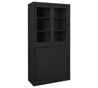 vidaXL Office Cabinet with Sliding Door Black Steel Filing Storage Cabinet