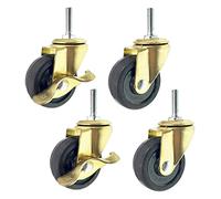 Office castors 50mm Black Rubber Swivel Stem Caster,Bolt M8x25mm,A Set Of 4,Replacement Trolley Castor Wheels,Gold Metal Bracket,Silent Caster For Furniture Castors