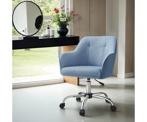Office Chair, Accent Chair for Study Home Office, Adjustable Height, Misty Blue / Cotton-Linen Fabric