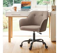 Office Chair, Accent Chair for Study Home Office, Adjustable Height, Walnut Brown / Cotton-Linen Fabric