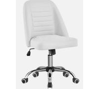 Office Chair Armless Computer Chair Faux Leather Mid Back Rolling Chair White