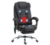 Office Chair Black Linen-Feel Fabric Recliner 65W x155D x74-91Hcm Heated Massage