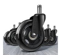 Office Chair Castors 11mm x 22 mm, Set of 5 Office Chair Wheels Replacements, Super Quiet and Soft Rubber Office Chair Casters for Hard Floors, Parquet, Carpet, Laminate, and Tiles