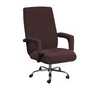 Office Chair Cover with Armrest Covers, Cat Scratch Proof, Computer Office Armchair Slipcover with Zipper, Stretchable Rotating High Back Chair Seat Protector(Dark Brown,M)