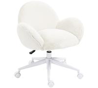 Homcom Fluffy Leisure Chair Office Chair With Backrest Wheels Cream White Cream