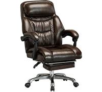 Office Chair Ergonomic Double Layer Thickened Sedentary Executive Chair, Household Reclining Leather Computer Desk Chair, Load Bearing 200kg/440.9lbs (Color : Brown, Size : 107-115 * 51cm)