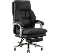 Office Chair,Genuine Leather Computer Chair,Ergonomic Swivel Task Chair with Retractable Footrest,Adjustable Lift and Back(Black)