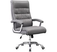Office Chair, Genuine Leather Swivel Task Chair, Home Office Desk Chair with Height and 120° Backrest Adjustment(Grey)