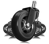 Office Chair Wheels Replacement Rubber Chair casters for Hardwood Floors and Carpet, Set of 5, Heavy Duty Office Chair casters for Chairs to Replace Office Chair mats, Black (10x22mm)