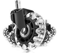 Office Chair Wheels Replacement Rubber Chair casters for Hardwood Floors and Carpet, Set of 5, Heavy Duty Office Chair Desk casters for Chairs to Replace Office Chair mats,Black&Clear (Not for 1KEA)