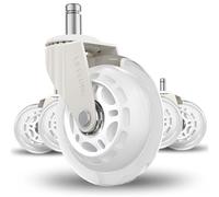 Office Chair Wheels Replacement Rubber Desk Chair Casters for Hardwood Floors and Carpet, Set of 5, Smooth Rolling Casters for Chairs to Replace Office Chair Mats, 11x 22mm, White