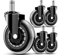 Office Chair Wheels - Replacement Rubber Wheels - Universal Fit 3 Inch Chair Casters, Heavy-Duty Chair Wheels, Noise Free, Fits 98% Chair, for All Floor (5)