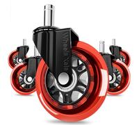 Office Chair Wheels, Set of 5, 11x22mm Stem Size That Fits 98% Chairs, Rubber Rollerblade Casters for Desk & Gaming Chair are Easy to Install & Suitable for All Floor (Red)