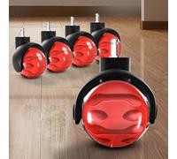 Office Chair Wheels Set of 5, Universal Pin Size 11×22mm Rubber Casters, Smooth & Silent, Safe for All Floors, 2-Inch Wheels Replacement for Computer Gaming Chair, Red
