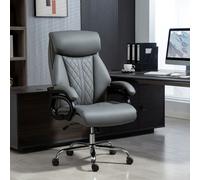 (Grey) HOMCOM PU Leather Office Chair with Spring Padding, Swivel Wheels