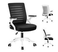Office Chairs For Home,Ergonomic Computer Chair,Mesh,Mid-Back Swivel Desk S,Height Adjustable Executive With 90° Flip-Up Armrest For Office,Black & W