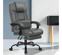 Office Chairs For Home,Ergonomic Computer Chair,With Dual-Layer Paddings,Desk With Footrest,High Back 150° Recliner Tilting Function Pu Leather,Grey