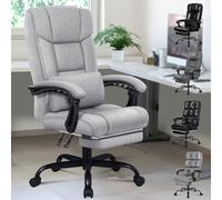 Office Chairs For Home,Ergonomic Computer Chair,With Xl Lumbar Cushion,Desk With Footrest,High Back 150° Recliner Tilting Function Fabric Linen,Grey