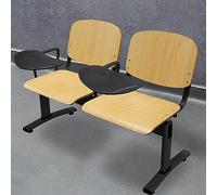 Office Chairs Set of 3, Wooden Reception Benches with Multifunctional Writing Boards for Waiting Rooms and Guest Seating