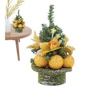 Office Christmas Tree | 22 cm Festive Decoration - with Baubles and Decorative Flowers for a Small Christmas Tree | for Home, Office, Cafe Bedside Living Room Shelf