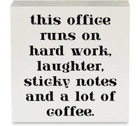 Office Coffee Wood Box Sign Rustic This Office Runs on Hard Work Coffee Decorative Country Plaque for Home Office Desk Shelf 5x5 Inch