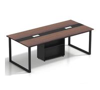 Office Conference Table - Rectangu Boardroom Table for 6-20 People Solid Wood Eco-Friendly Design Cable Management System Storage Shelf Adjustable Feet Easy Assembly (Chairs Not Included)