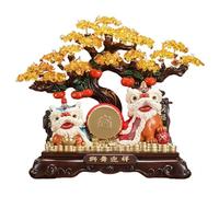 Office Crystal Money Tree Lion Feng Shui Ornament Bonsai Lucky for Wealth and Fortune, Decor Decor(Small)