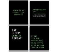 Office Decor - Computer Science Art - Set of 4 Geek Wall Art - Fun Gift For ICT Teacher, Student, Coding Nerd, Computer Programmer, Dad - 11x14 unframed print