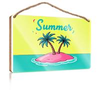 Office Decor for Wall Funny A Small Island with Two Palm Trees in The Middle of The Ocean Fall Outdoor Decor Back Yard Decorations(15X28CM)