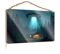 Office Decor for Wall Funny A UFO Hovers Over A Cabin in The Woods Fall Outdoor Decor Back Yard Decorations(23X35CM)