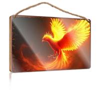 Office Decor For Wall Funny Golden Phoenix Rising: A Fiery Fantasy Portrait Wooded Sign Funny Bathroom Signs Front Door Wooden Sign(20X30CM)