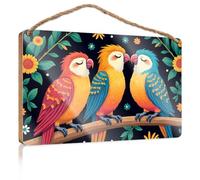 Office Decor for Wall Funny Three Colorful Parrots Perched On A Branch Surrounded By Flowers Fall Outdoor Decor Back Yard Decorations(23X35CM)