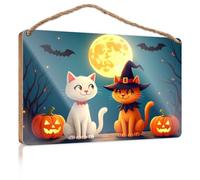 Office Decor for Wall Funny Two Cats Dressed Up for Halloween Under A Full Moon Fall Outdoor Decor Back Yard Decorations(23X35CM)