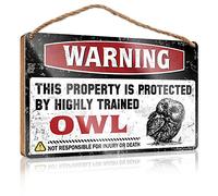 Office Decor For Wall Funny Warning This Property Is Protected By A Highly Trained Owl Wooden Sign Outdoor Patio Decor Fall Signs For Home Decor(23X35CM)
