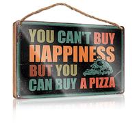 Office Decor For Wall Funny You Can'T Buy Happiness But You Can Buy A Pizza Wooden Sign Husband Gifts Porch Signs And Decor Outdoor(23X35CM)