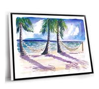 Office Decor For Women,Living Room Farmhouse Decor,Chilling In The Caribbean With Hammocks At The Beach Wall Decoration Edition Fine Art Print Watercolor Prints,12x16 Inch UnFramed Wall Art