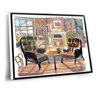 Office Decor,Hanging Bedroom Decor,Cozy Winter Chalet With Fireplace And View Of Snowcovered Mountains Wall Decoration Edition Fine Art Print Watercolor,12x16 Inch UnFramed Wall Art