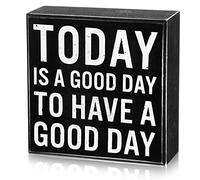 Office Decor Today is a Good Day to Have a Good Day Sign Positive Saying Decor Motivational Desk Decor Farmhouse Block Wood Sign Inspirational Box Talk Sign for Desk, 5 x 5 Inches (Black Backing)