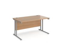 Office Desk | 1400mm Rectangular Desk With Cantilever Leg | Beech Tops With Silver Frames | 800mm Depth | Maestro 25