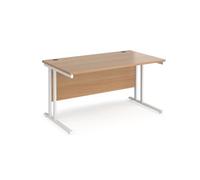 Office Desk | 1400mm Rectangular Desk With Cantilever Leg | Beech Tops With White Frames | 800mm Depth | Maestro 25