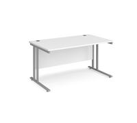 Office Desk | 1400mm Rectangular Desk With Cantilever Leg | White Tops With Silver Frames | 800mm Depth | Maestro 25 MC14SWH